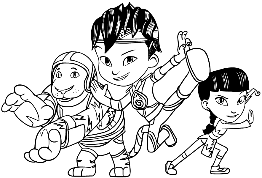 Drawing of Kody Kapow and his friends Goji e Mei to print and coloring