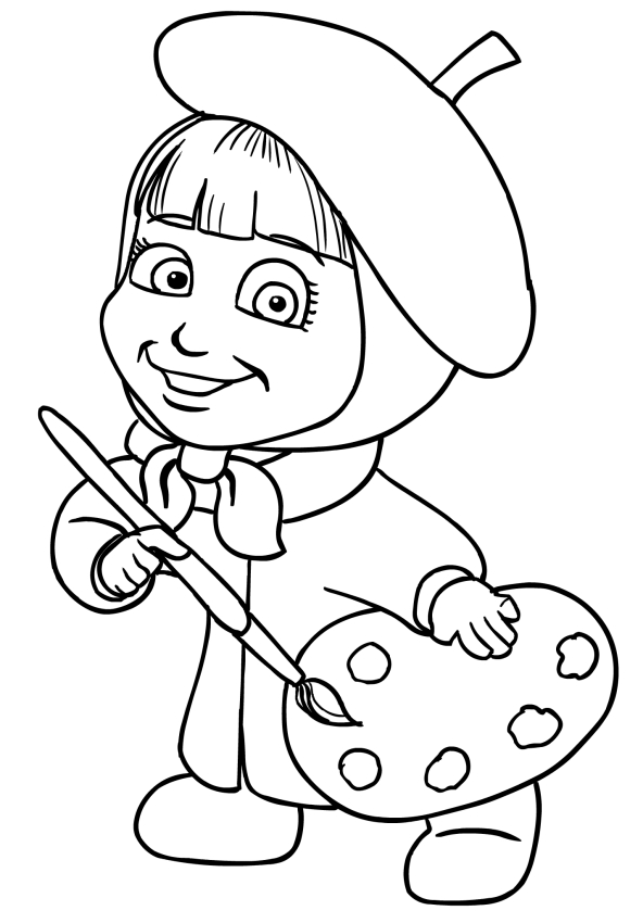 Masha painter coloring page printable