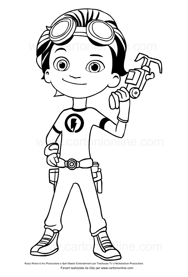 Drawing of Rusty di Rusty Rivets to print and coloring