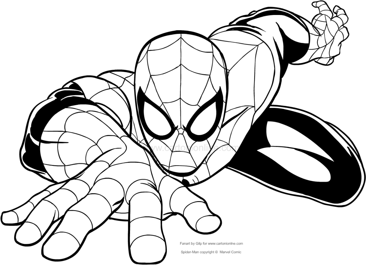 Drawing Spider-man climbing to the wall coloring pages printable for kids 