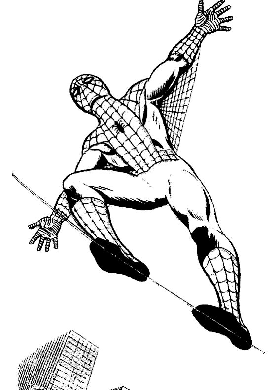 Drawing Spiderman balancer, who walks on the edge of the cobweb coloring pages printable for kids 