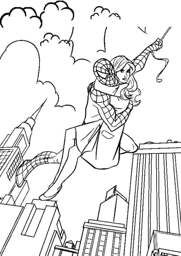 Drawing Spiderman saving Mary Jane coloring pages printable for kids 