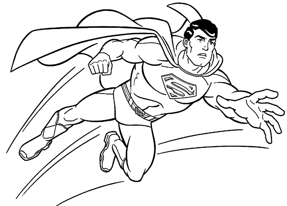 Drawing Superman in action coloring pages printable for kids 