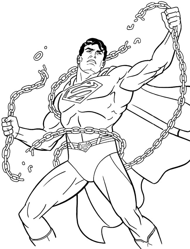 Drawing Superman which breaks the chains coloring pages printable for kids 