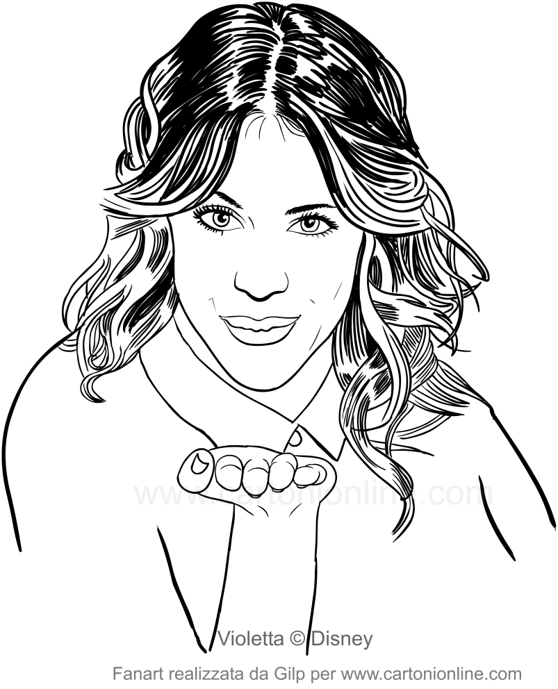 Drawing Violetta sending a kiss coloring pages printable for kids