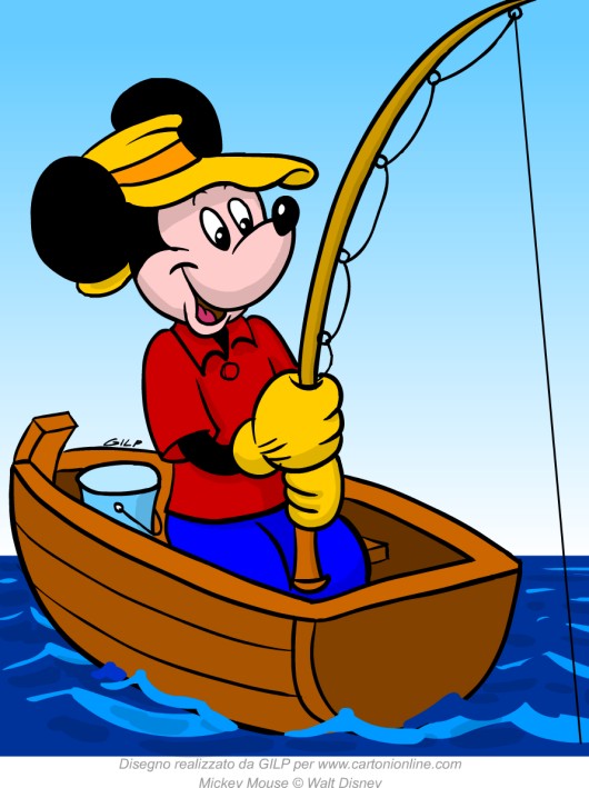 Topolino pesca in barca