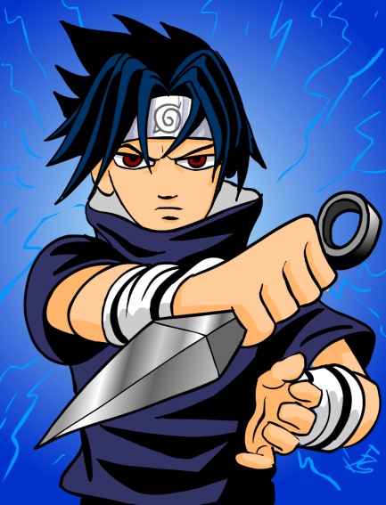 Sasuke in primo piano con il pugnale - immagine fanart realizzata da Giangi Pilù 
