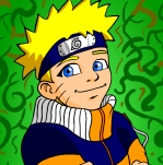 Naruto a mezzo busto con braccia incrociate, che sorride