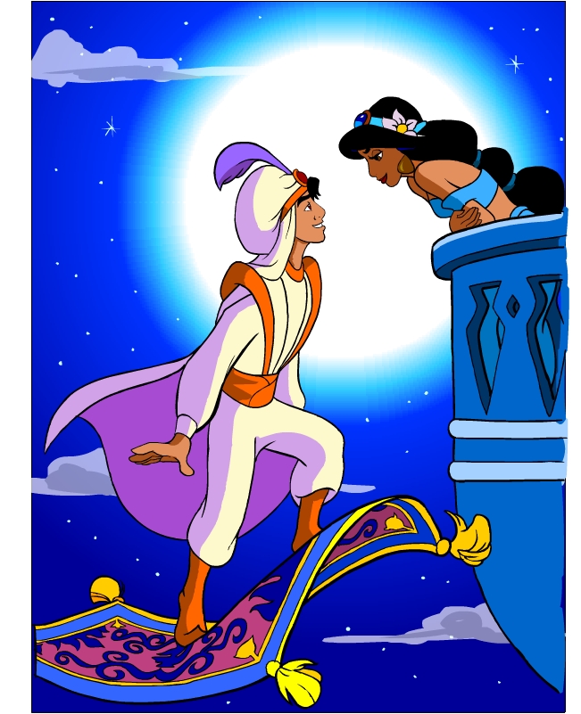 Aladdin e Jasmine al balcone del palazzo